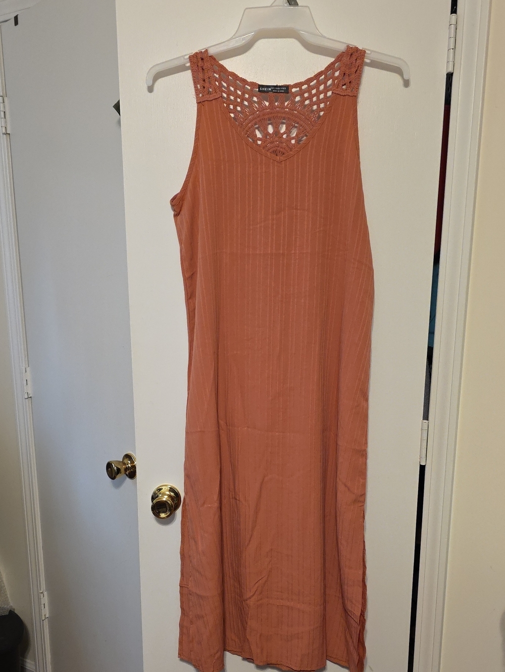 SHEIN Crochet Yoke Maxi Dress in Rust